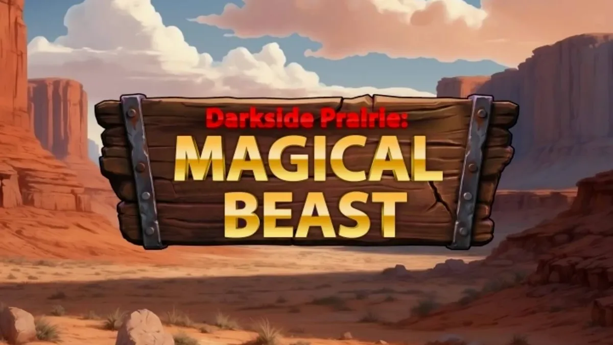 Cenário cinematográfico de Darkside Prairie com bisões e montanhas ao pôr do sol